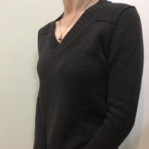 Brown V Neck Wool Sweater
